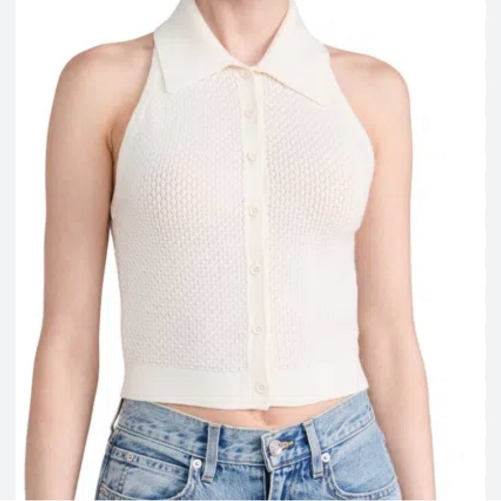 Alice + Olivia Cream Collared Crop Top